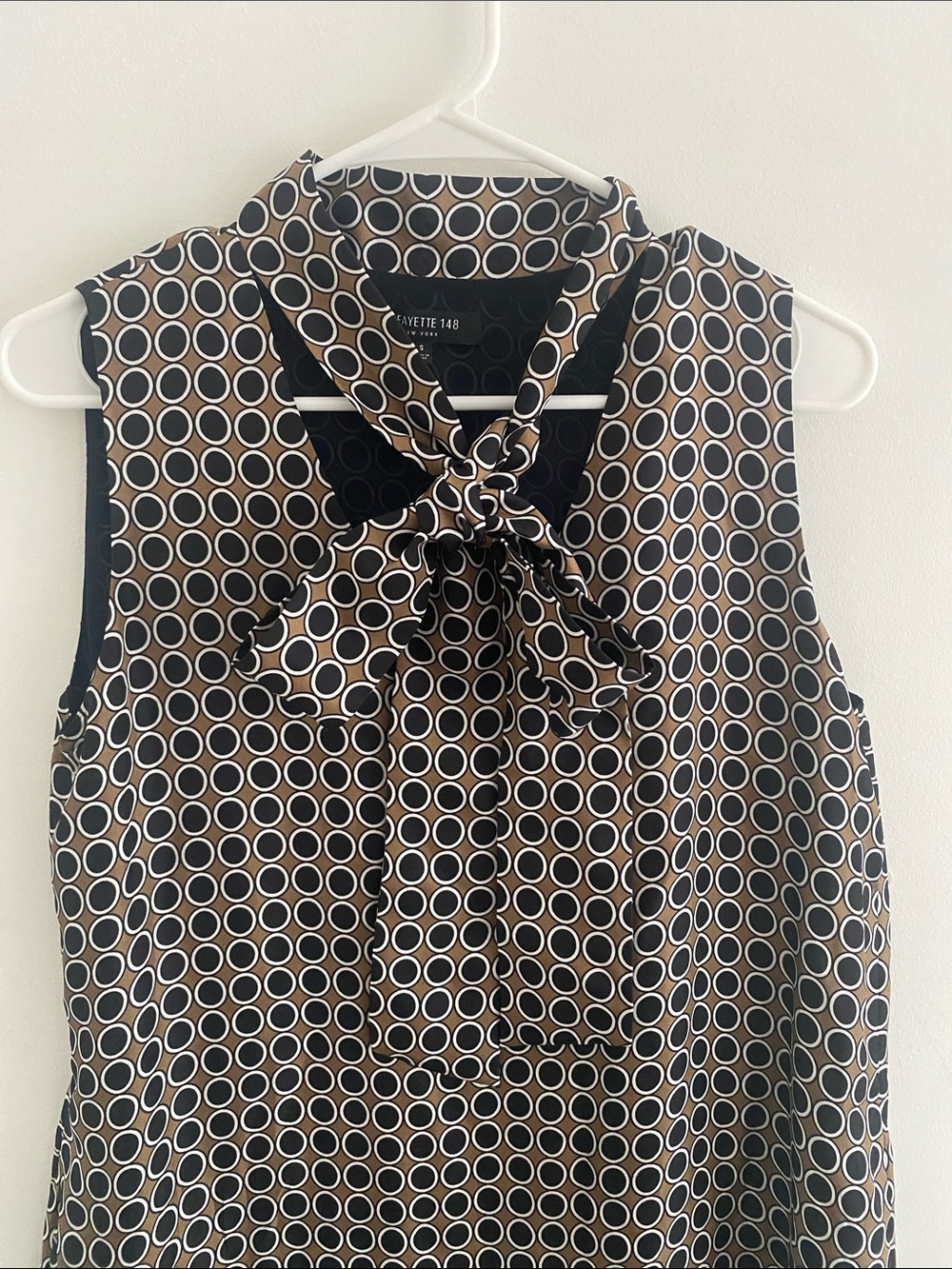 Lafayette 148 New York Silk Geo AOP Collar Scarf S/less Shift Dress Sz SMALL